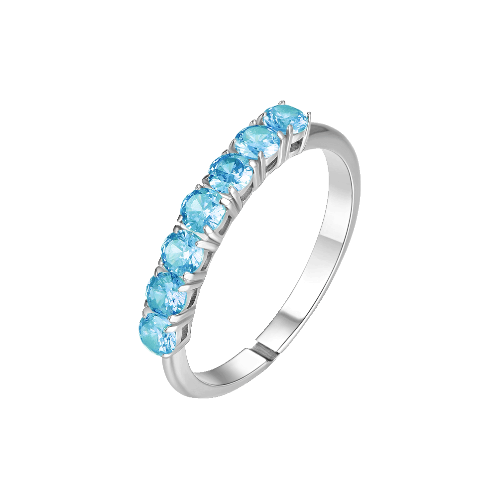 ANELLO DONNA IN ACCIAIO CON ZIRCONI ACQUAMARINA MISURA M