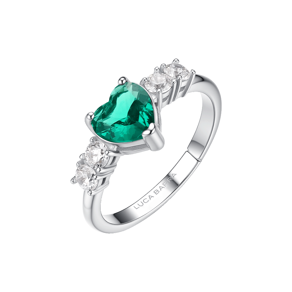 ANELLO DONNA IN ACCIAIO CON CRISTALLO CUORE VERDE E CRISTALLI BIANCHI MISURA S