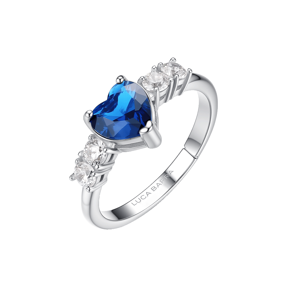 ANELLO DONNA IN ACCIAIO CON CRISTALLO CUORE BLU E CRISTALLI BIANCHI MISURA S