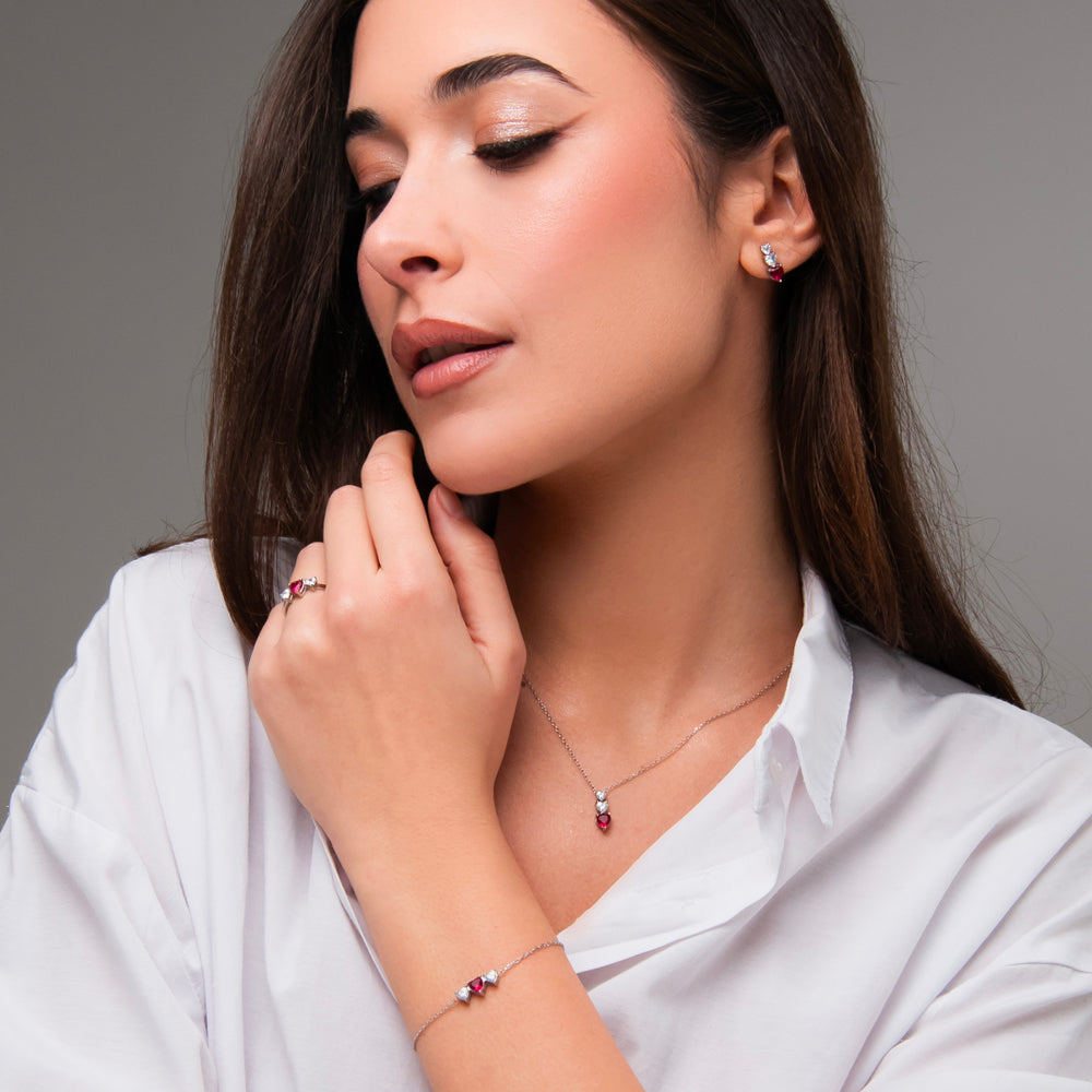 ANELLO DONNA IN ACCIAIO CON CUORI CON ZIRCONI BIANCHI E ROSSI