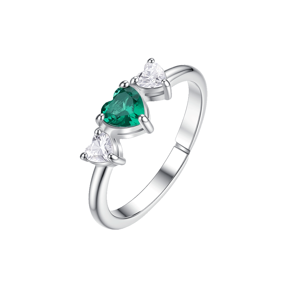 ANELLO DONNA IN ACCIAIO CON CUORI CON ZIRCONI BIANCHI E VERDI