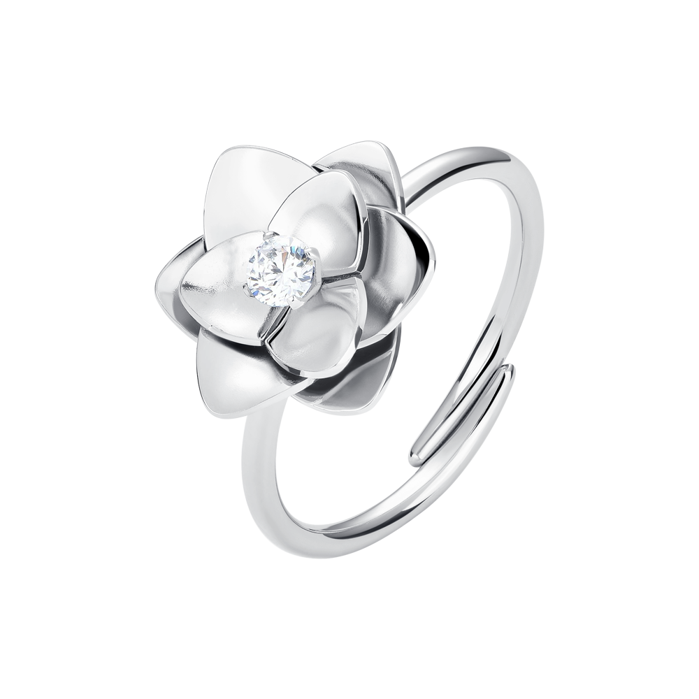 ANELLO DONNA IN ACCIAIO, FIORE CON ZIRCONE BIANCO