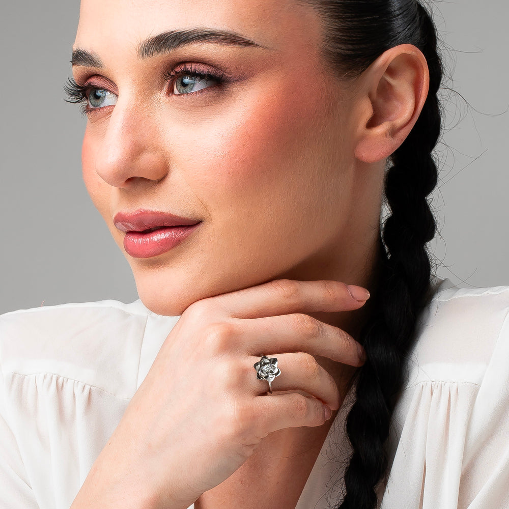 ANELLO DONNA IN ACCIAIO, FIORE CON ZIRCONE BIANCO