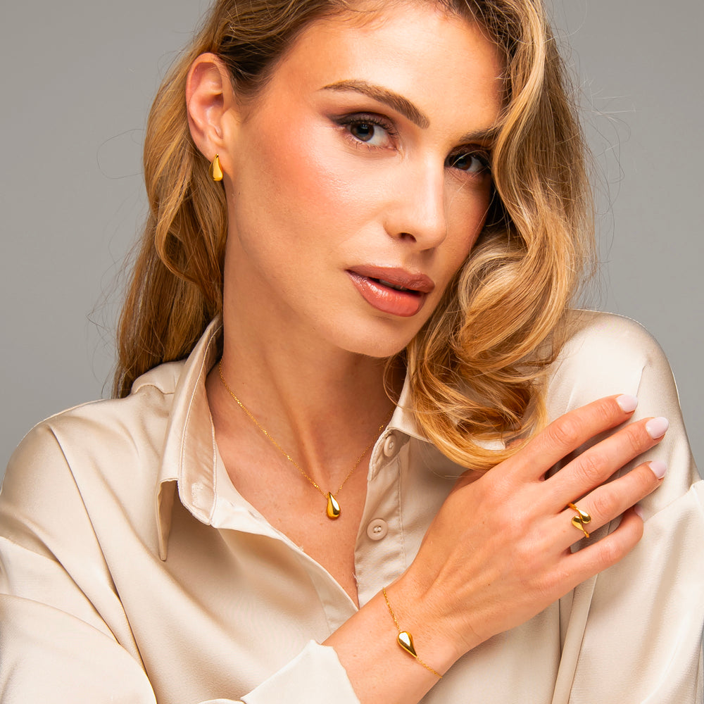 ANELLO DONNA IN ACCIAIO IP GOLD CON GOCCE