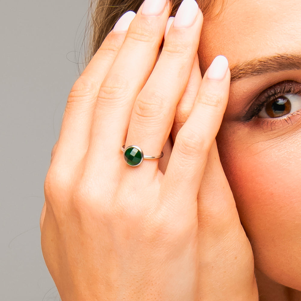 ANELLO DONNA IN ACCIAIO CON ZIRCONE VERDE