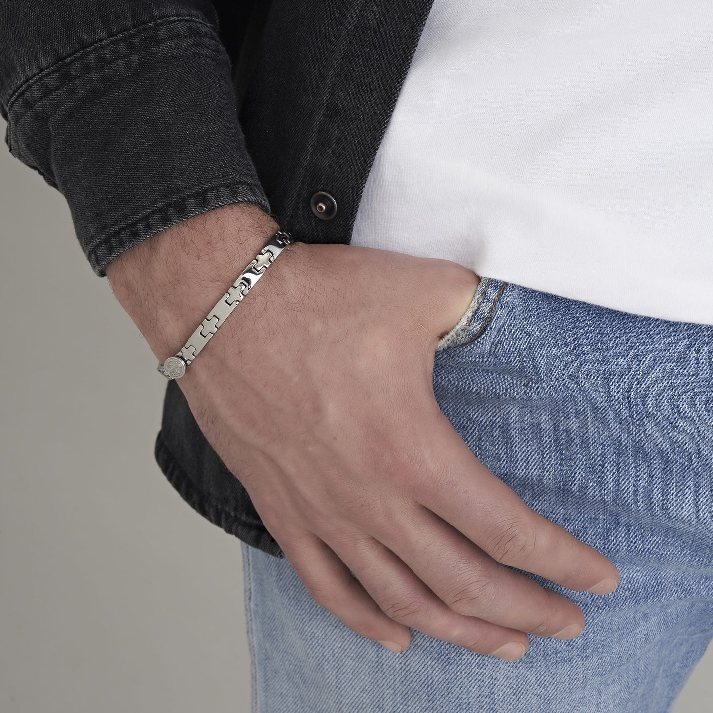 BRACCIALE UOMO IN ACCIAIO ROSARIO