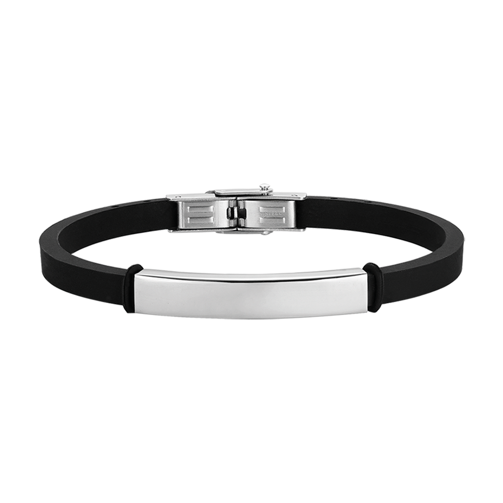 BRACCIALE UOMO IN SILICONE NERO CON PIASTRA IN ACCIAIO