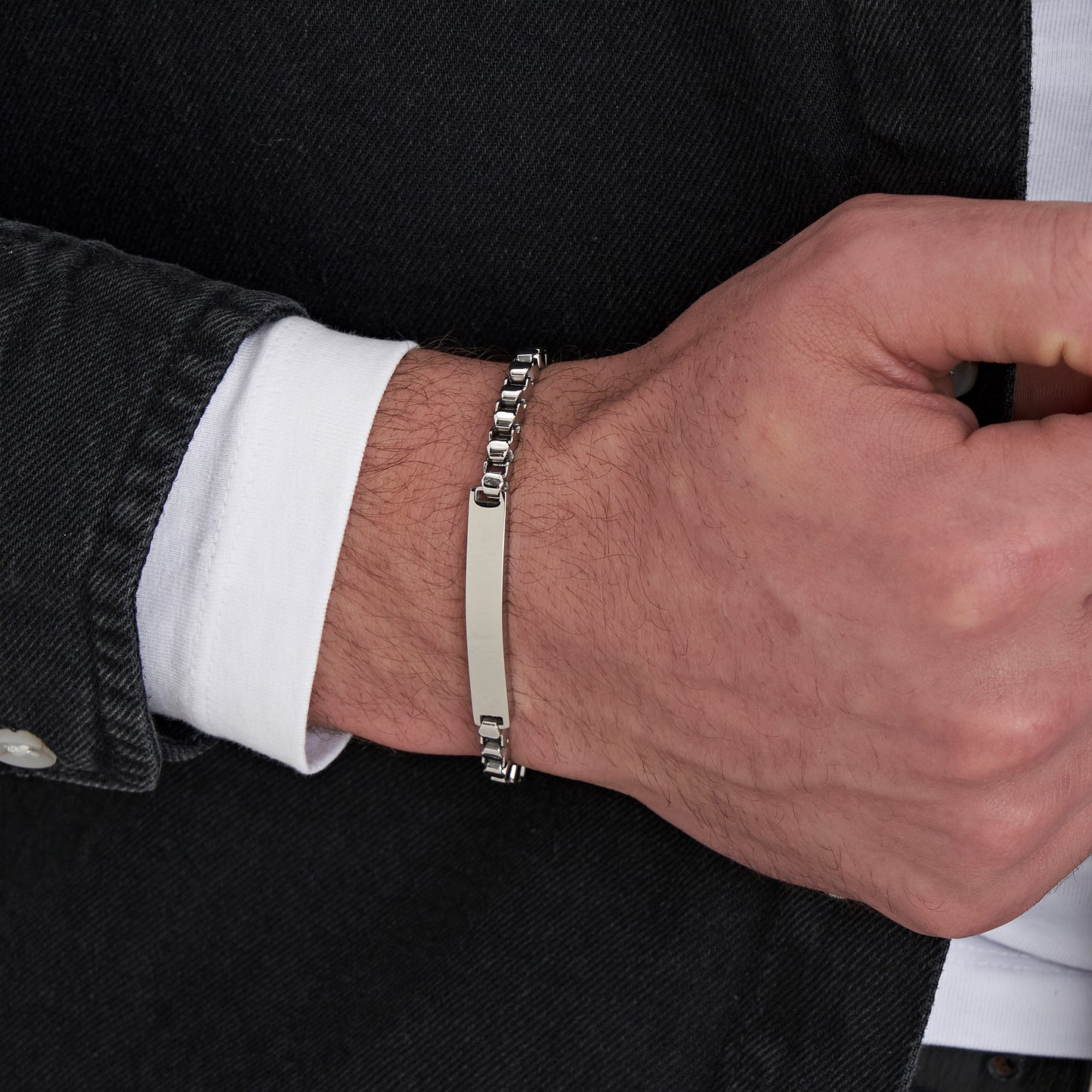 BRACCIALE UOMO IN ACCIAIO CON PIASTRA PERSONALIZZABILE