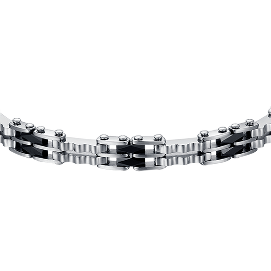 BRACCIALE UOMO IN ACCIAIO CON ELEMENTI IN CERAMICA NERA MAGLIA CATENA