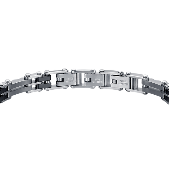 BRACCIALE UOMO IN ACCIAIO CON ELEMENTI IN CERAMICA NERA MAGLIA CATENA