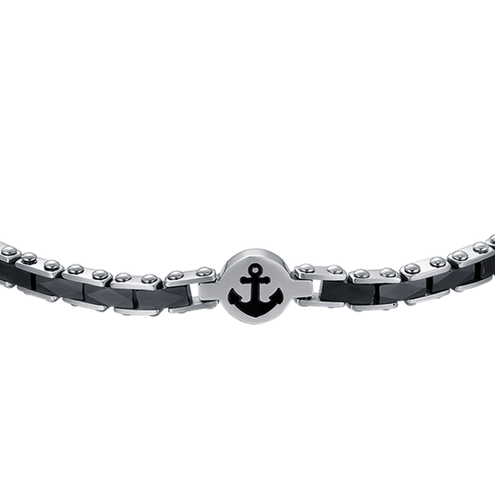 BRACCIALE UOMO IN ACCIAIO CON ANCORA ED ELEMENTI IN CERAMICA NERA