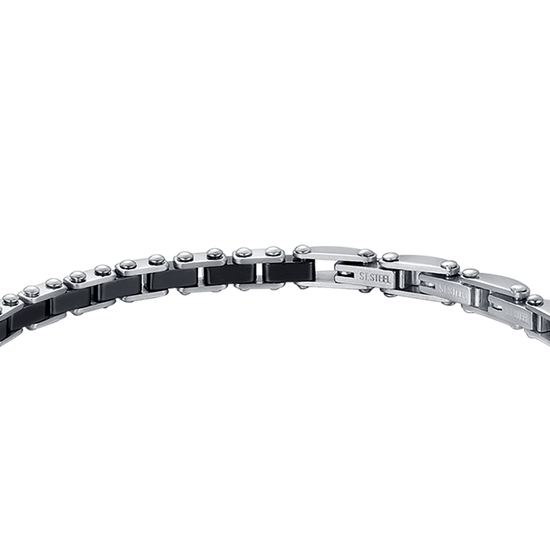 BRACCIALE UOMO IN ACCIAIO CON ANCORA ED ELEMENTI IN CERAMICA NERA