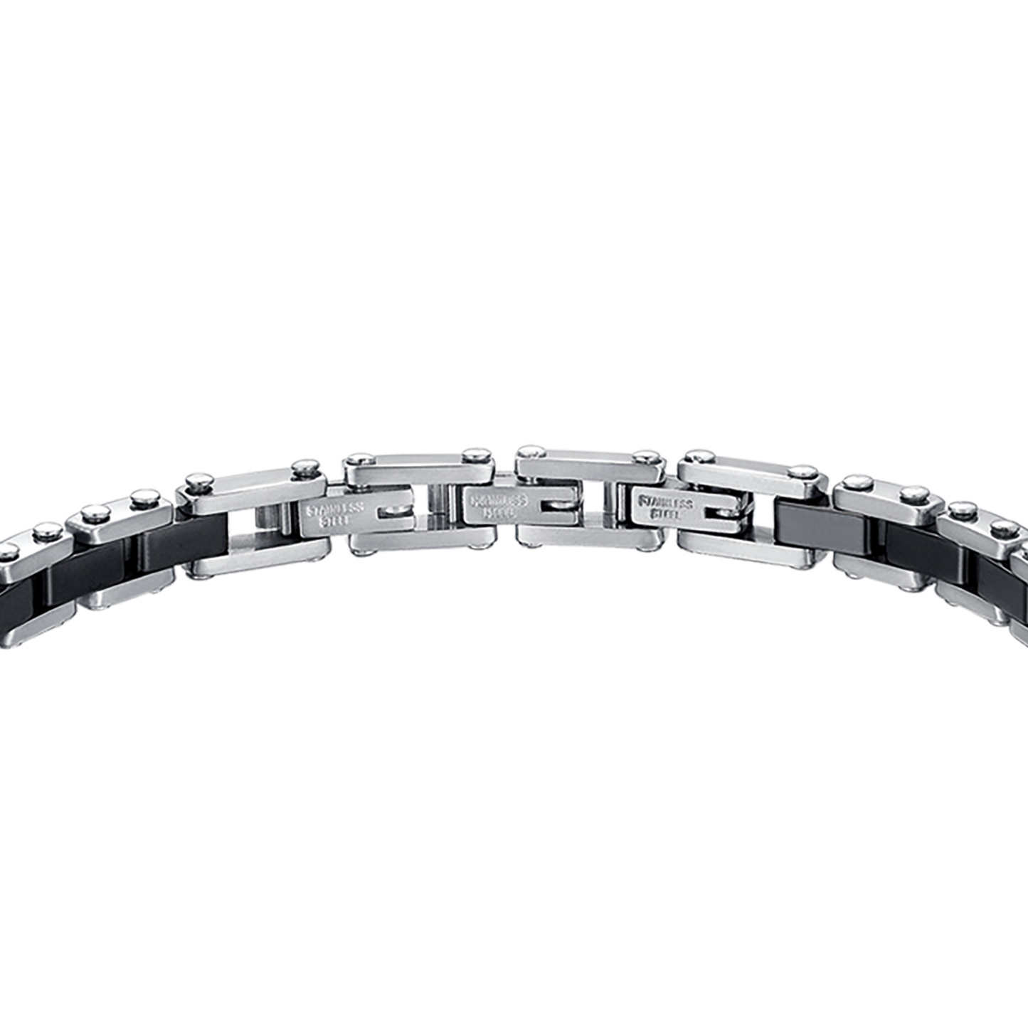 BRACCIALE UOMO IN ACCIAIO CON ELEMENTI IN CERAMICA NERA
