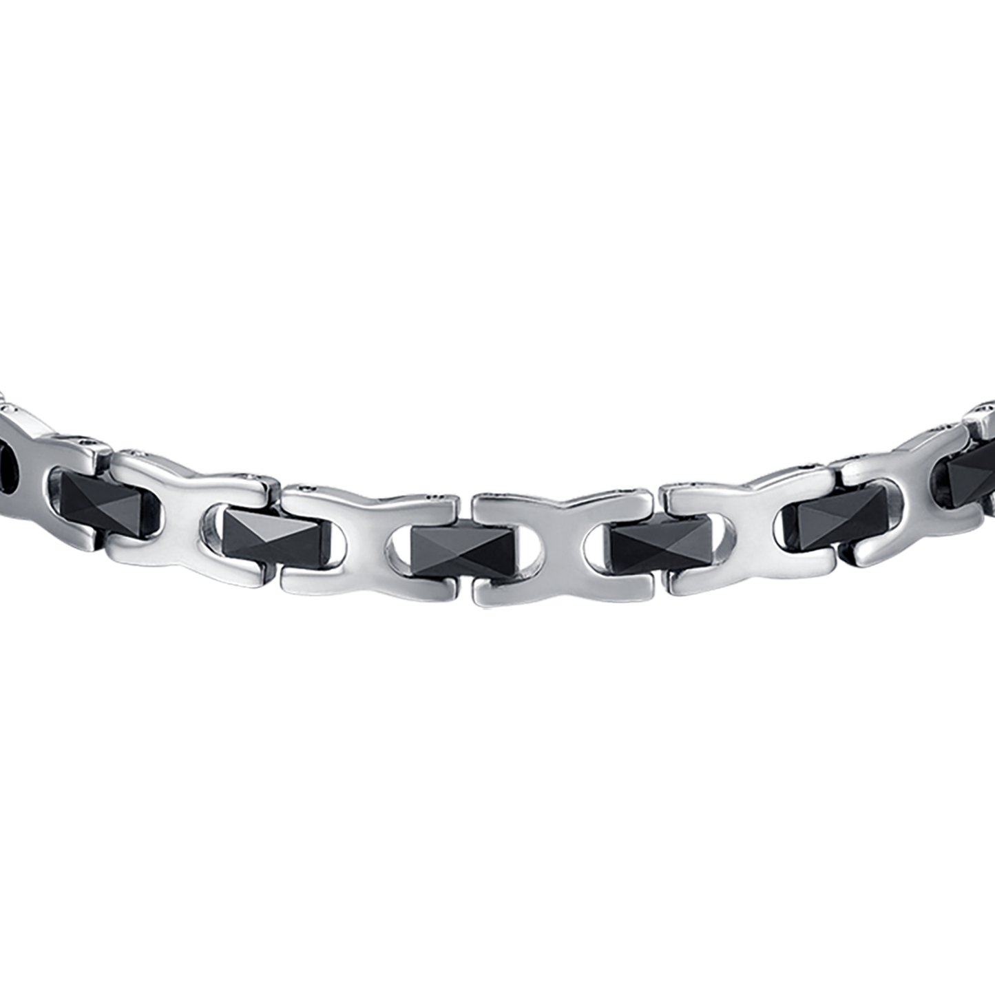 BRACCIALE UOMO IN ACCIAIO CON ELEMENTI IN CERAMICA NERA