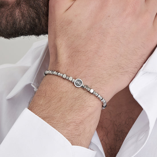 BRACCIALE UOMO IN ACCIAIO CON AGATA NERA E INFINITO Luca Barra