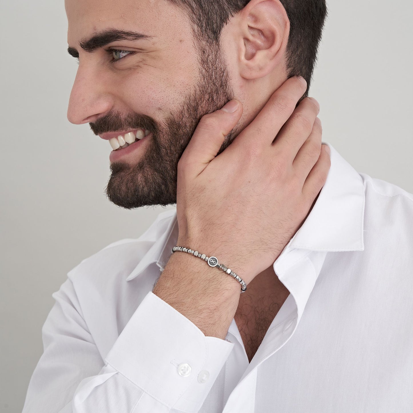 BRACCIALE UOMO IN ACCIAIO CON AGATA NERA E INFINITO