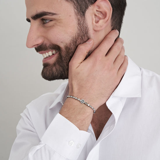 BRACCIALE UOMO IN ACCIAIO CON AGATA NERA E INFINITO