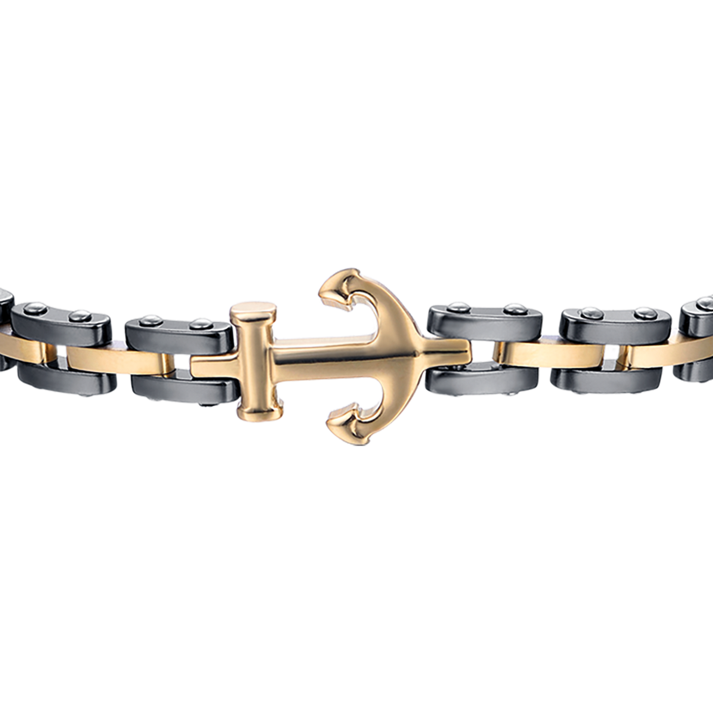 BRACCIALE UOMO IN ACCIAIO IP ROSE CON ELEMENTI IN CERAMICA NERA ED ANCORA