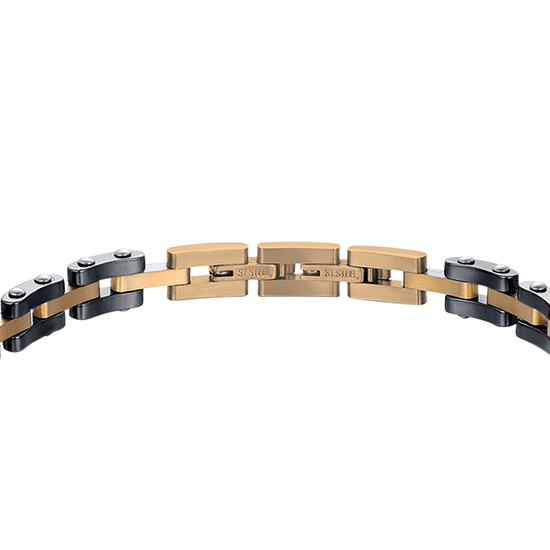 BRACCIALE UOMO IN ACCIAIO IP ROSE CON ELEMENTI IN CERAMICA NERA ED ANCORA