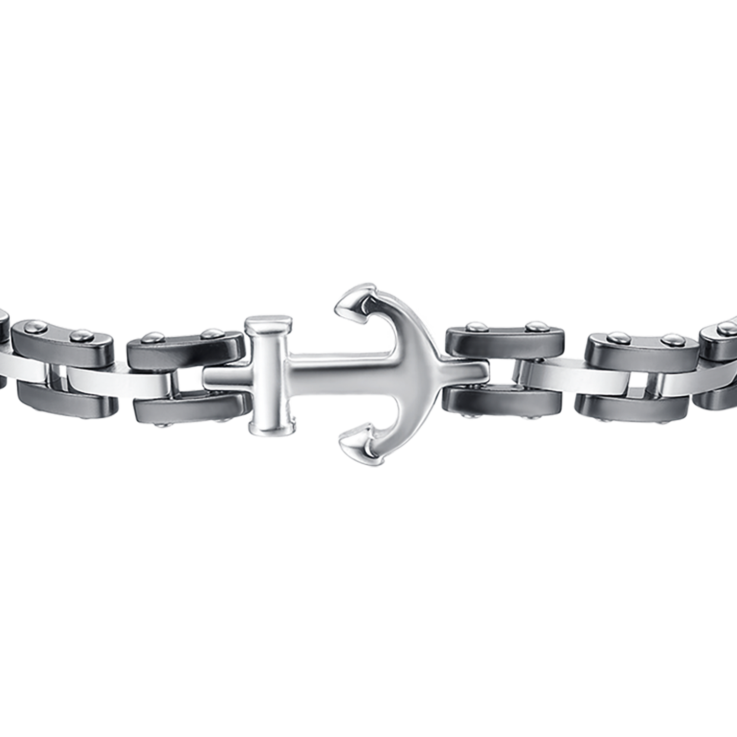 BRACCIALE UOMO IN ACCIAIO IP ROSE CON ELEMENTI IN CERAMICA NERA ED ANCORA
