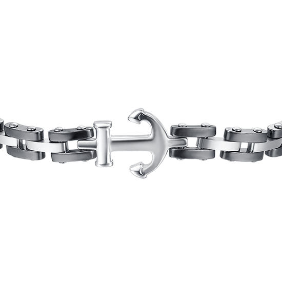 BRACCIALE UOMO IN ACCIAIO IP ROSE CON ELEMENTI IN CERAMICA NERA ED ANCORA