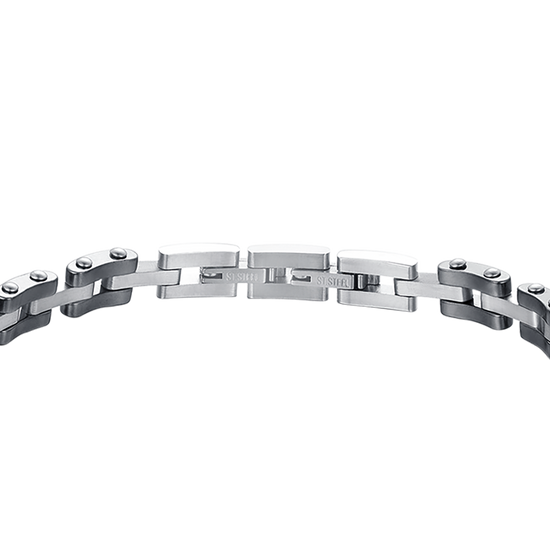 BRACCIALE UOMO IN ACCIAIO IP ROSE CON ELEMENTI IN CERAMICA NERA ED ANCORA