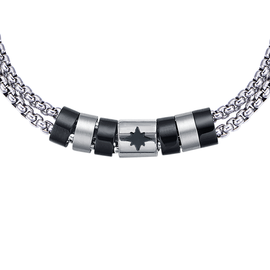 BRACCIALE UOMO IN ACCIAIO CON ELEMENTI IP NERO E ROSA DEI VENTI