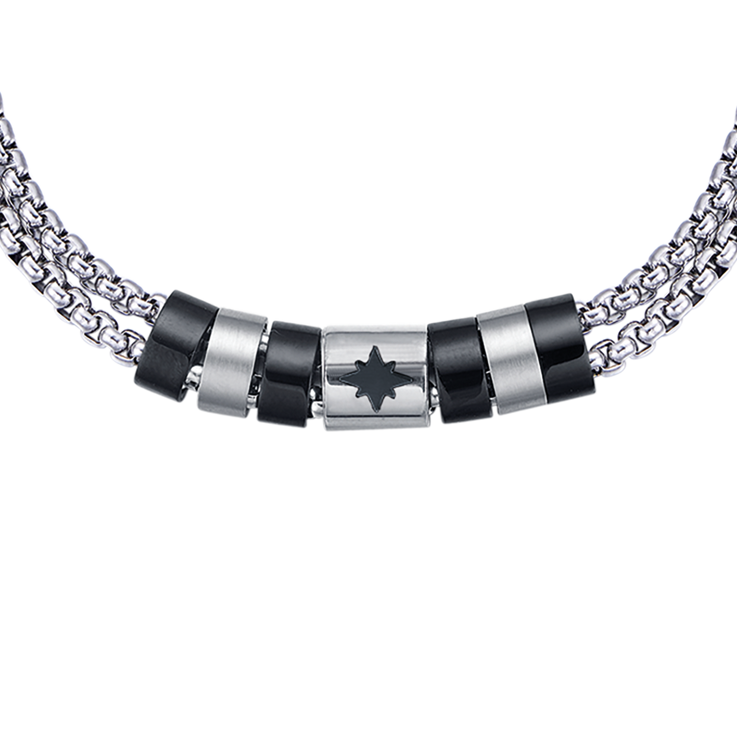 BRACCIALE UOMO IN ACCIAIO CON ELEMENTI IP NERO E ROSA DEI VENTI