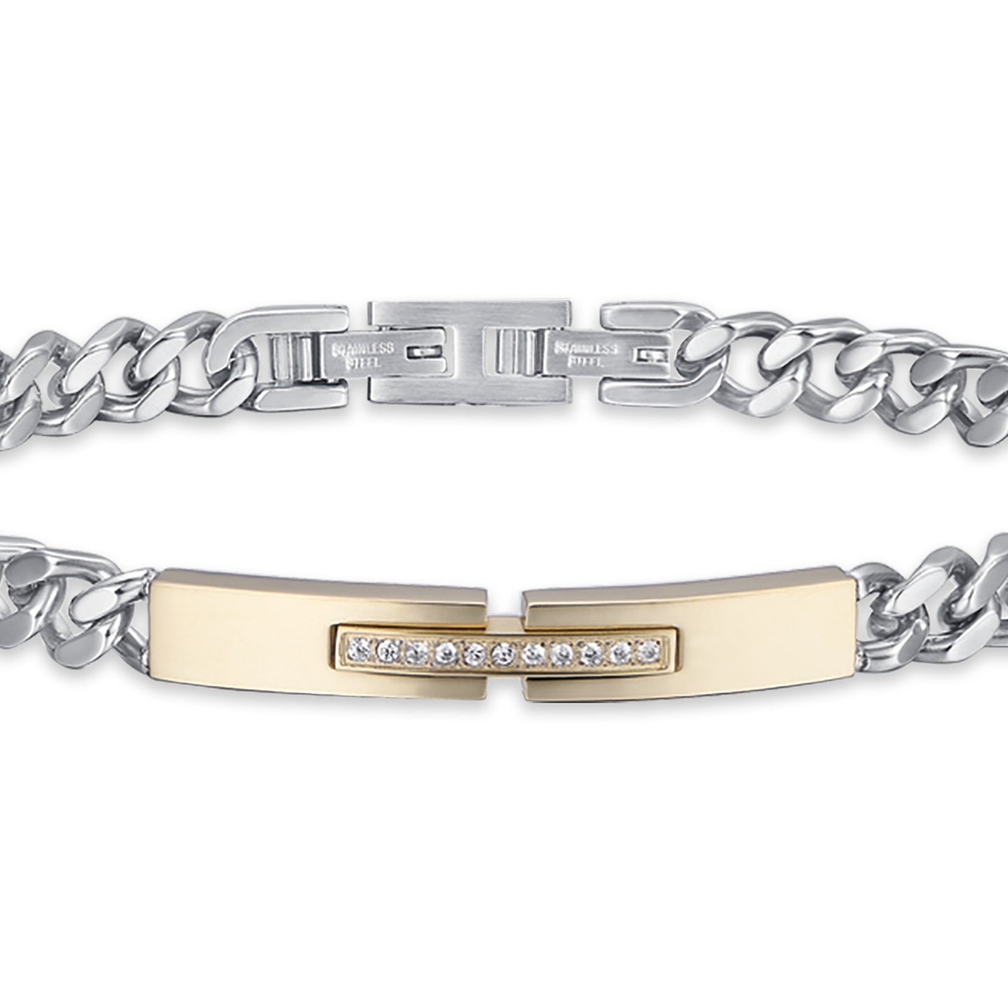 BRACCIALE UOMO IN ACCIAIO IP GOLD CON CRISTALLI BIANCHI