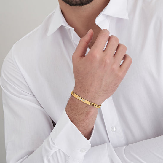 BRACCIALE UOMO IN ACCIAIO IP GOLD CON CRISTALLI BIANCHI