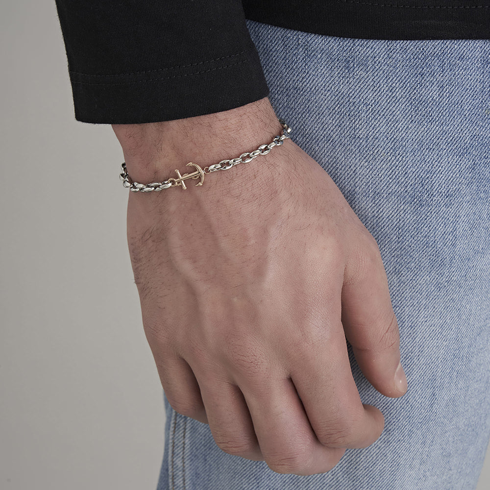 BRACCIALE UOMO IN ACCIAIO CON ANCORA IP ROSE