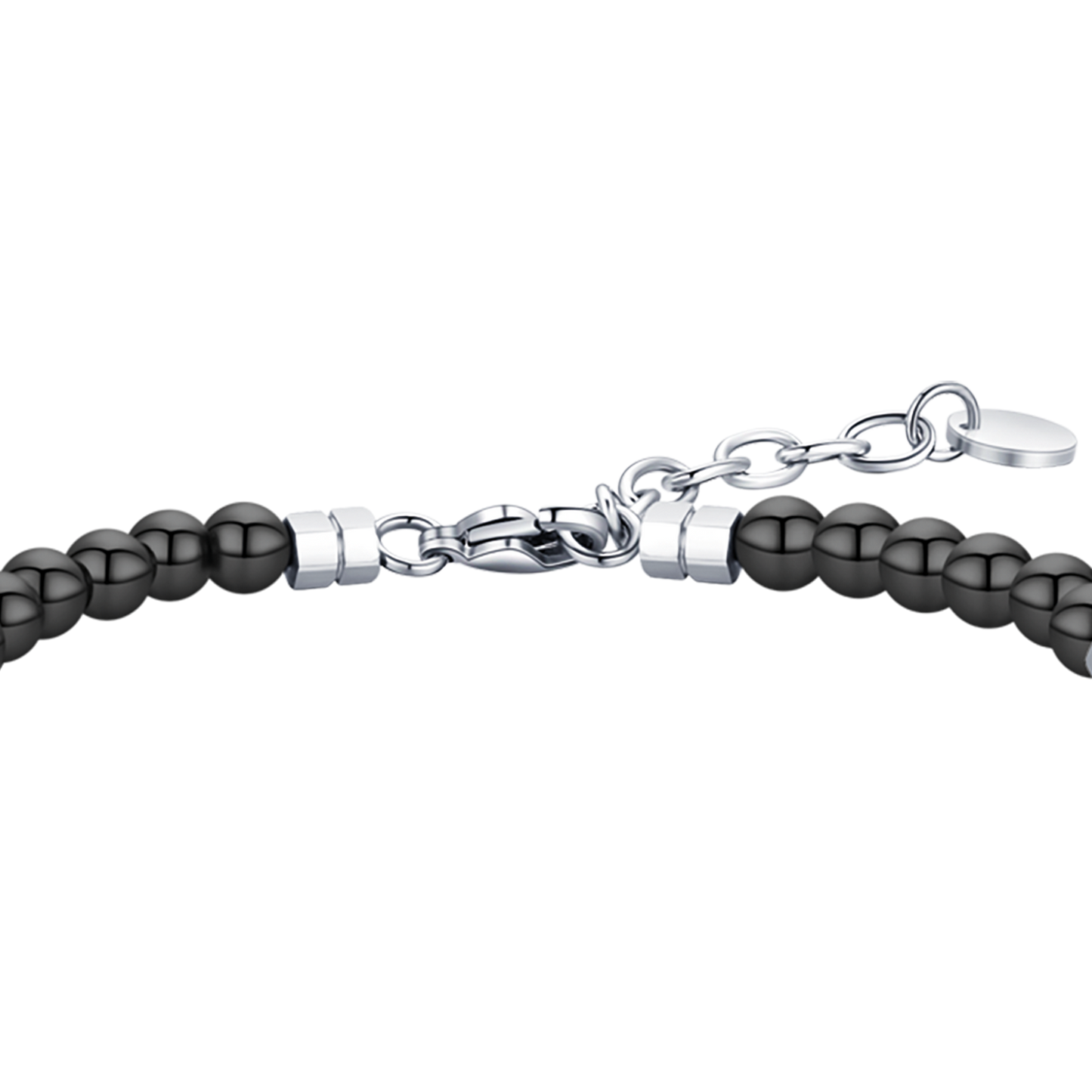 BRACCIALE UOMO IN ACCIAIO CON PIETRE NERE ED ELEMENTI IN ACCIAIO