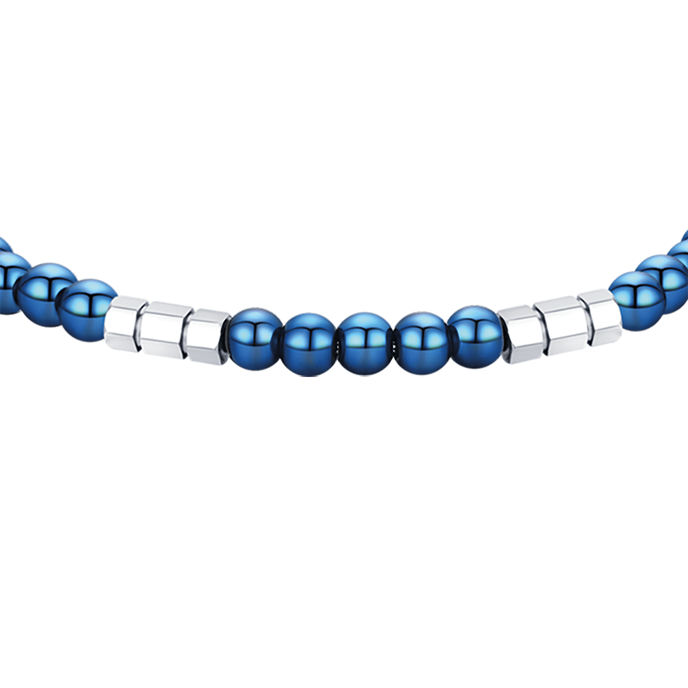 BRACCIALE UOMO IN ACCIAIO CON PIETRE BLU ED ELEMENTI IN ACCIAIO