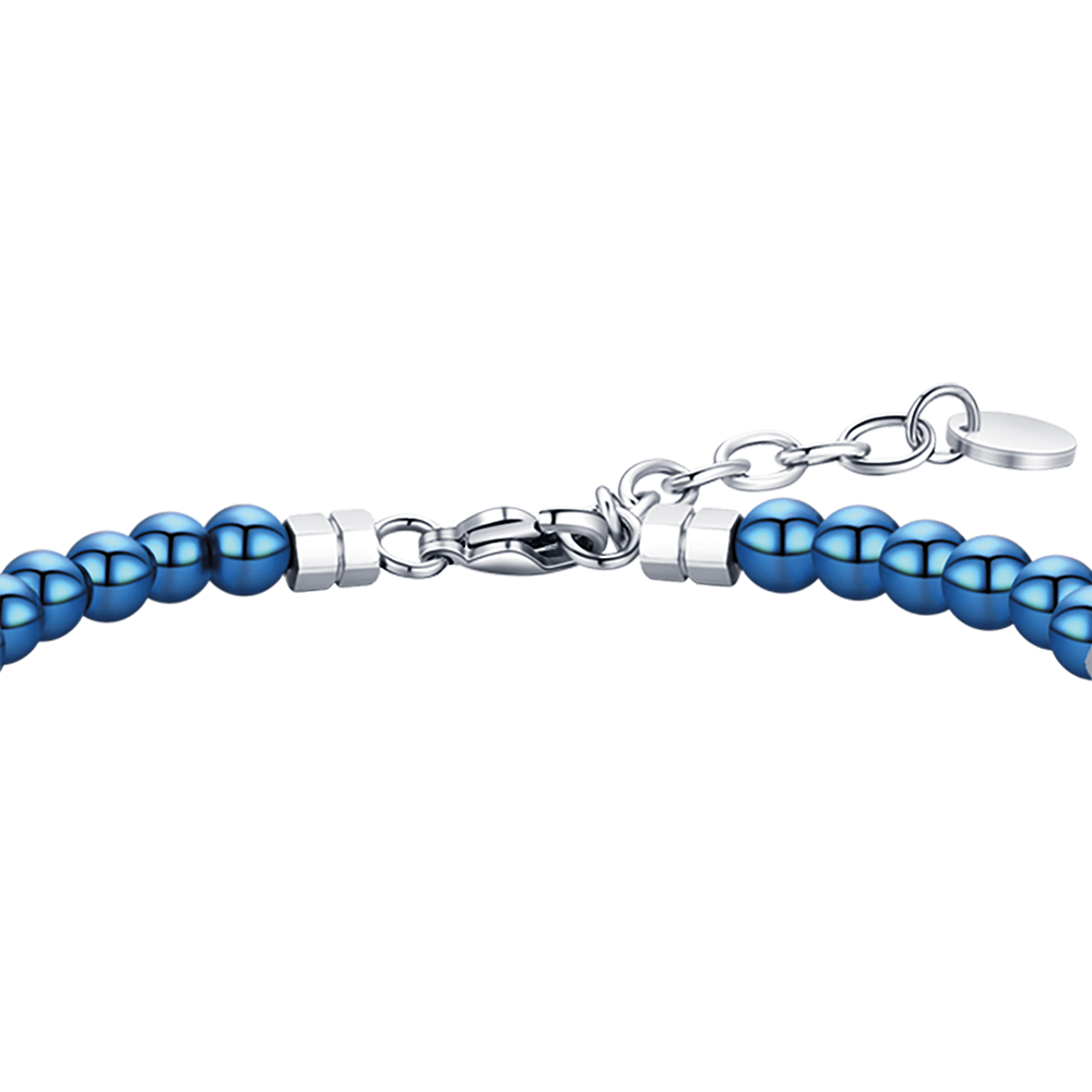 BRACCIALE UOMO IN ACCIAIO CON PIETRE BLU ED ELEMENTI IN ACCIAIO
