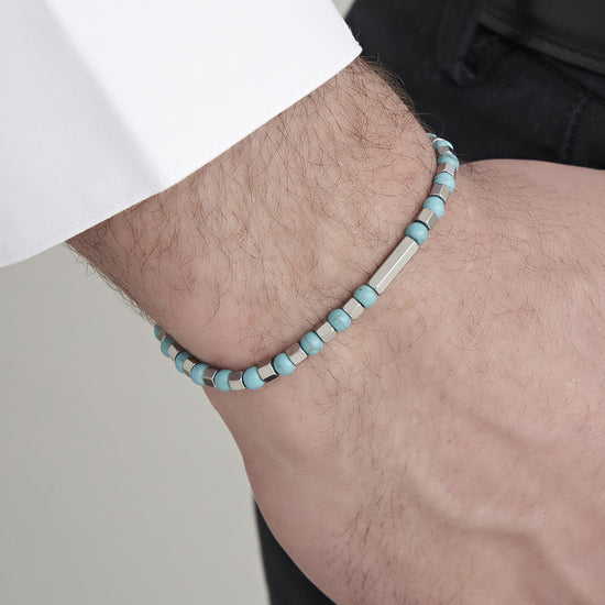 BRACCIALE UOMO IN ACCIAIO CON PIETRE TURCHESI Luca Barra