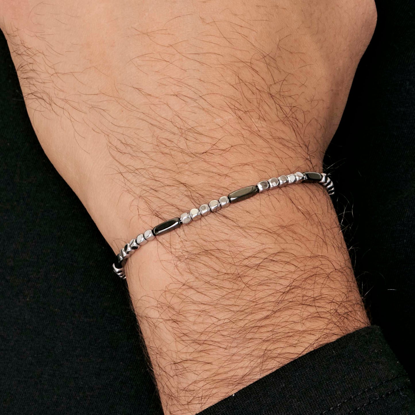 BRACCIALE UOMO IN ACCIAIO CON EMATITE SILVER ED ELEMENTI GRIGI Luca Barra