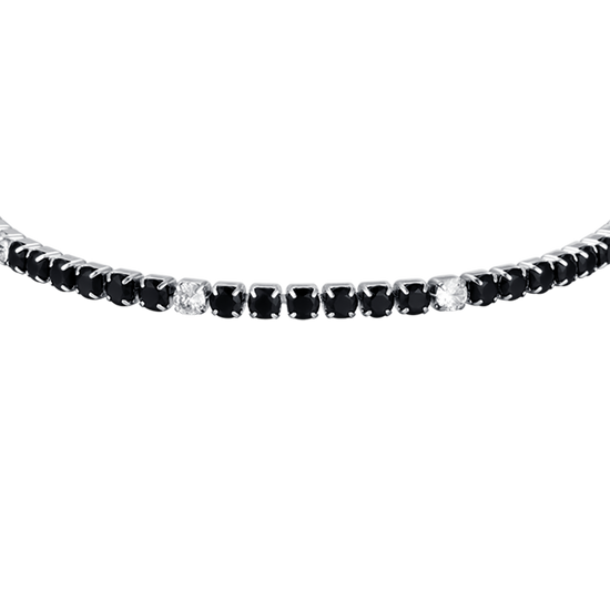 BRACCIALE TENNIS UOMO IN ACCIAIO CON CRISTALLI NERI E BIANCHI
