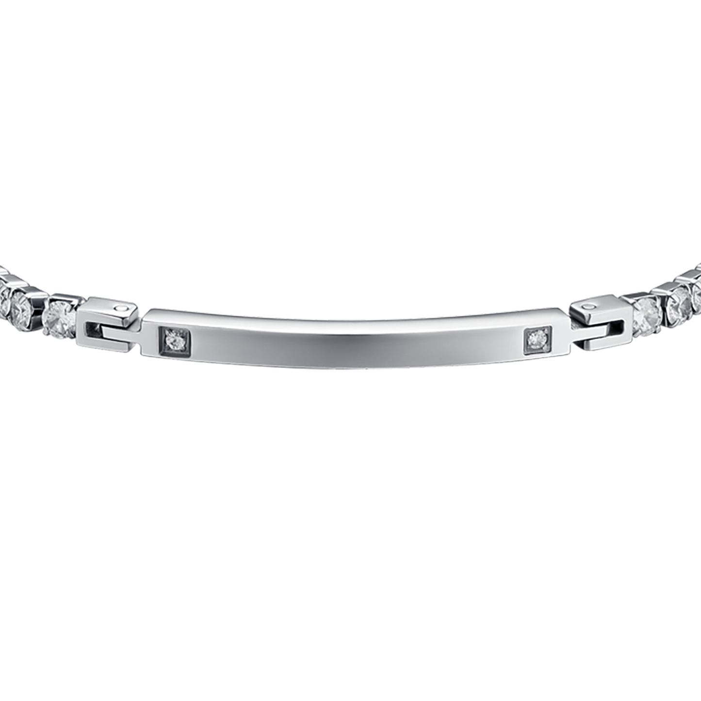 BRACCIALE UOMO IN ACCIAIO CON PIASTRA E CRISTALLI BIANCHI