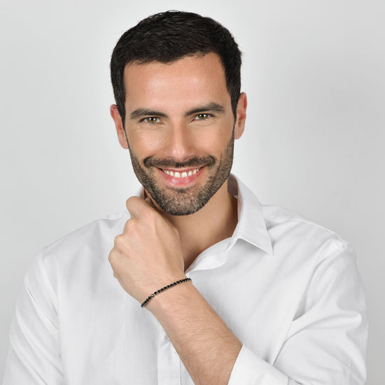 BRACCIALE  TENNIS UOMO IN ACCIAIO CON CRISTALLI NERI