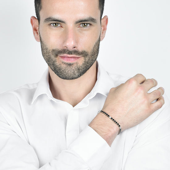 BRACCIALE TENNIS UOMO IN ACCIAIO CON CRISTALLI NERI E BIANCHI