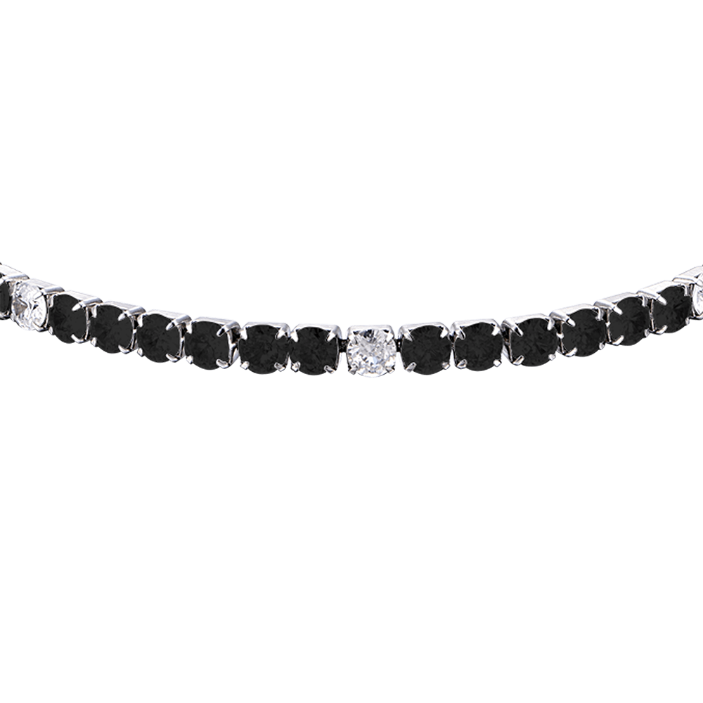 BRACCIALE TENNIS UOMO IN ACCIAIO CON CRISTALLI NERI E BIANCHI