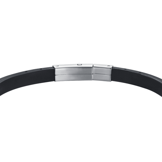 BRACCIALE UOMO SILICONE NERO CON ELEMENTI IN ACCIAIO E IP NERO E ROSA DEI VENTI