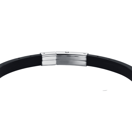 BRACCIALE UOMO SILICONE NERO CON ELEMENTI IN ACCIAIO, IP NERO E GOLD CON ANCORA