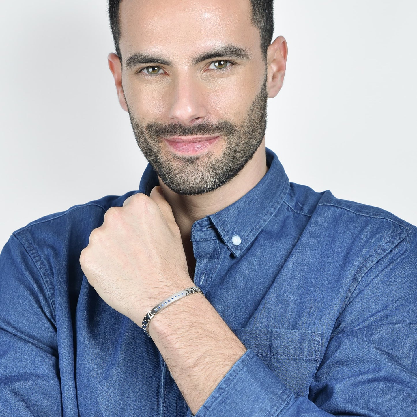 BRACCIALE UOMO IN ACCIAIO CON CRISTALLI BLU