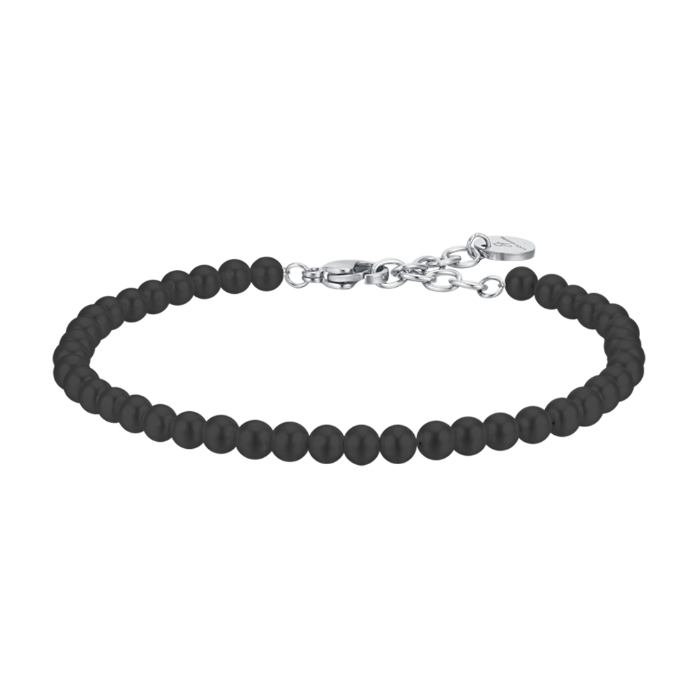 BRACCIALE UOMO IN ACCIAIO CON PERLE NERE