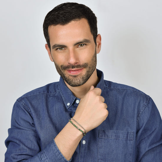 BRACCIALE UOMO IN ACCIAIO CON PIETRE VERDI ED ELEMENTI IN ACCIAIO