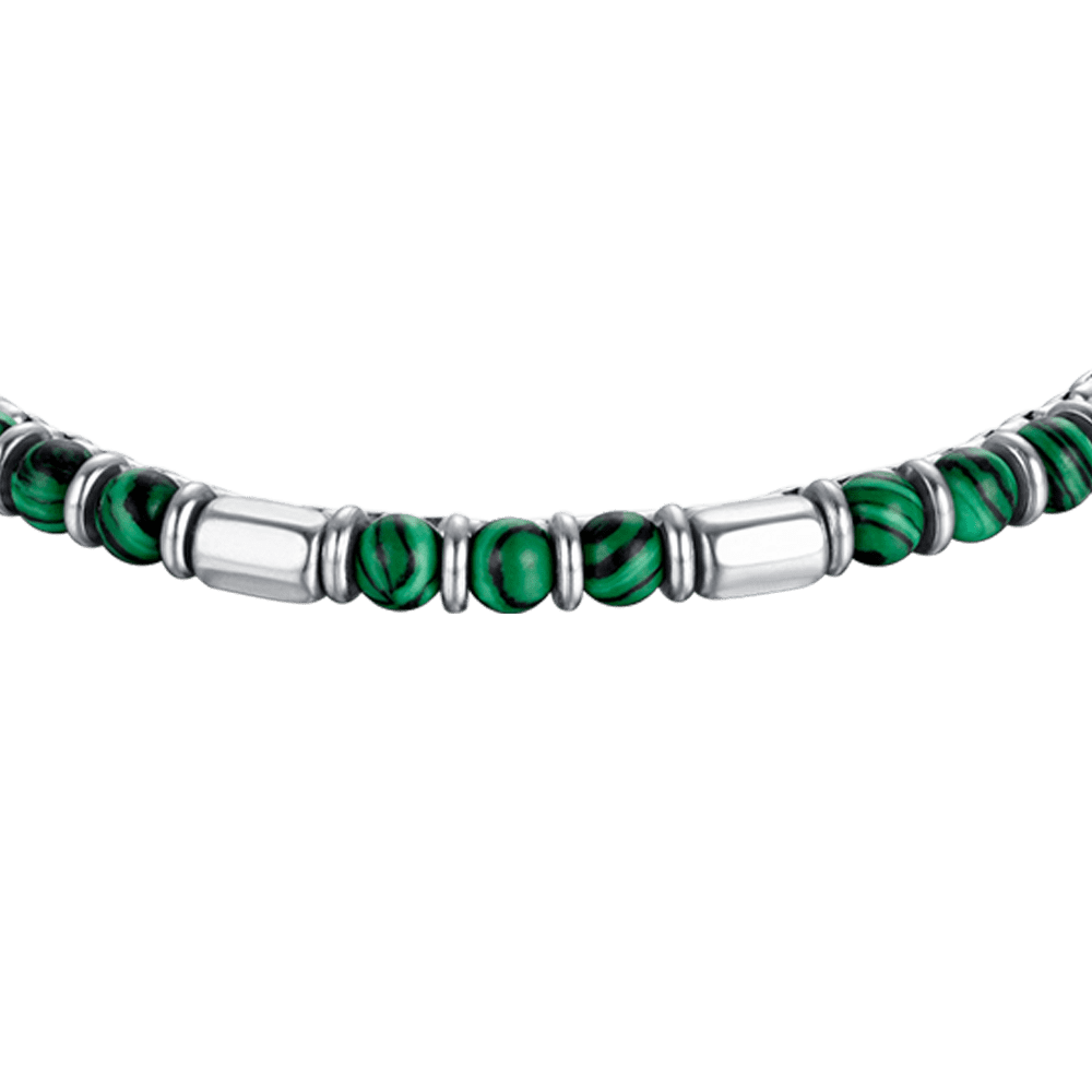 BRACCIALE UOMO IN ACCIAIO CON PIETRE VERDI ED ELEMENTI IN ACCIAIO