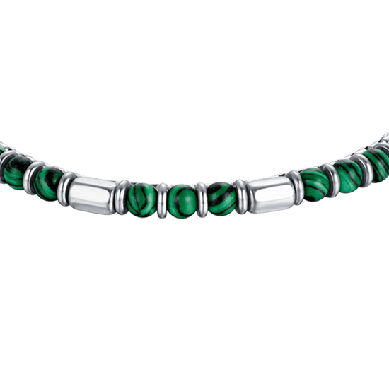 BRACCIALE UOMO IN ACCIAIO CON PIETRE VERDI ED ELEMENTI IN ACCIAIO