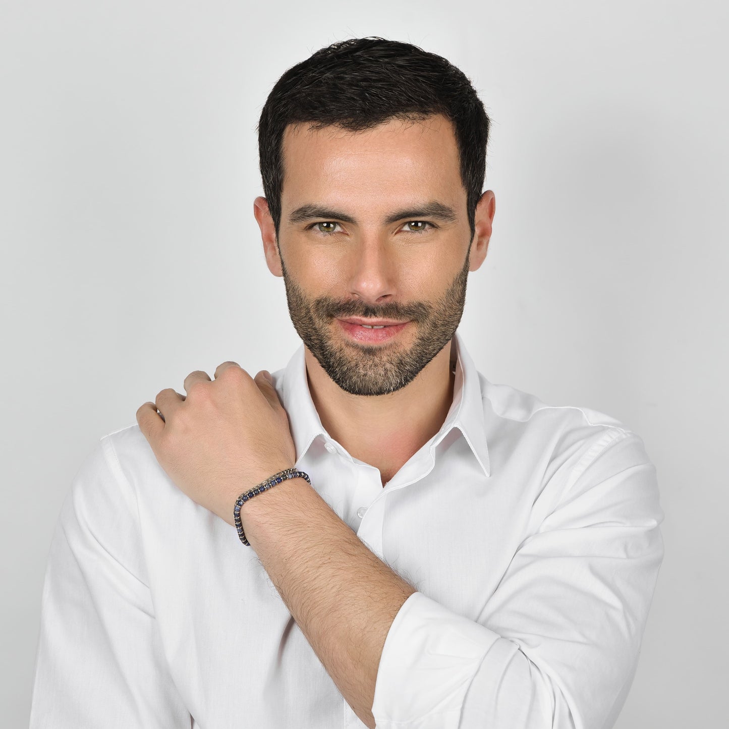 BRACCIALE UOMO IN ACCIAIO CON PIETRE BLU ED ELEMENTI IN ACCIAIO