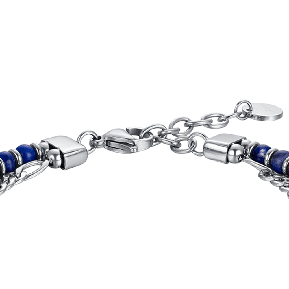 BRACCIALE UOMO IN ACCIAIO CON PIETRE BLU ED ELEMENTI IN ACCIAIO